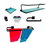 Kit Para Banheiro Luxo Premium Preto Vidro Verde