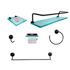 Kit Para Banheiro Topázio Premium Preto Vidro Incolor