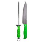 Kit Para Churrasco Faca 8" Com Chaira Verde