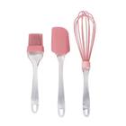 Kit para Cozinha Massa de Bolo - Espátula Fue Pincel Silicone Rosa Cabo Plástico 3 Peças