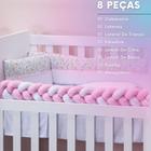 Kit Para Mini Berço de Menina Floral Rosa e Verde 08 Peças Nova Linha