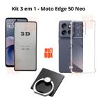 Kit para Moto Edge 50 Neo Capa Anti Shock + Película 3D de Vidro + Suporte de Anel - LXL