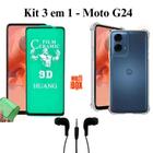 Kit para MOTO G24 Capa Anti Choque + Película de Cerâmica + Fone de Ouvido com Fio para Moto G24