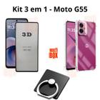 Kit para Moto G55  Capa Anti Choque + Película 3D de Vidro + Suporte de Anel para Motorola G35 5G