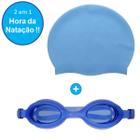 Kit Para Natação Touca Silicone e Óculos de Natação Azul Mor