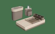 Kit Para Pia Coza Escorredor, Dispenser E Lixeira 3 Peças Warm Gray E Light Gray