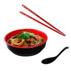 Kit para Sopa Japonesa com Tigela 450 Ml + Colher + Par de Hashi Vermelho Decorado