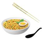 Kit para Sopa Japonesa com Tigela 800 Ml + Colher + Par de Hashi Bege Decorado
