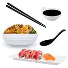 Kit para Sopa Japonesa com Tigela 800 Ml + Prato 27cm + Molheira + Colher + Par de Hashi