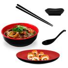 Kit para Sopa/Sushi com Tigela 450 Ml + Prato 20cm + Colher + Par de Hashi + Molheira