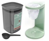 Kit Passador De Café Coador Mini Cafézinho C/ 1 Refil Pote Hermético 900ml Porta Condimento Colher Verde Menta - Ou