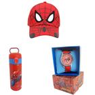 Kit Passeio Marvel (Spider-Man) Garrafa Térmica 530 ml, Boné e Relógio Personalizados