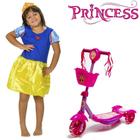 Kit Patinete Cestinha Rosa Luz Regule + Fantasia Princesa