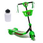 Kit Patinete Para Crianças Verde Menino Cesta Led + Garrafa