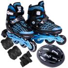 Kit Patins Inline Rollers Alumínio Com Kit Proteção Adulto