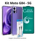 Kit Película 9D de Cerâmica + Capa Anti Shock + Cabo Turbo Tipo C para Celular Motorola Moto G84