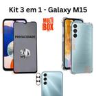 Kit Película Privativa 3D de Vidro + Capinha Anti Shock + Película de Câmera para Samsung Galaxy M15