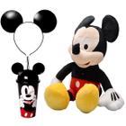 Kit Pelúcia Mickey 45cm com 3 Falas Multikids + Copo e Tiara com Orelhas Adulto e Infantil