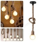 Kit Pendente De Corda Rústico Luminárias Lustre Suspenso Com 1 Lâmpada LED Bolinha KIT019