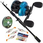 Kit Pesca 15kg Carretilha + Vara Telescópica 1,65mt 4 Iscas - ALBATROZ