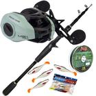 Kit Pesca 15kg Carretilha + Vara Telescópica 1,65mt 4 Iscas - ALBATROZ