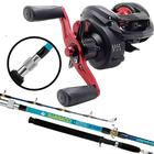 Kit Pesca 20kg Carretilha 10 Rol Vara Emenda de Rosca 1,65mt