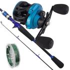 Kit Pesca Carretilha M21 Pro Slim Vara de Carbono 1,80m Linha 4x Multifilamento