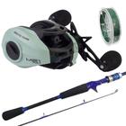 Kit Pesca Carretilha M21 Pro Slim Vara de Carbono 1,80m Linha 4x Multifilamento