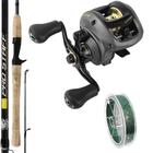 Kit Pesca Carretilha New Ventura VT10 com Vara Pro Staff 1,68mts e Linha Multifilamento