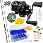 Kit Pesca Completo Carretilha Tsuna Fighter Drag 4,5Kg Vara Topaz Linha Multi + Acessórios - Maruri