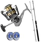 Kit Pesca Molinete Marine Versus 6000 Drag 9kg Com Vara 40lbs e Linhas 0,50mm