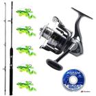 Kit Pesca Molinete Maruri Omega 5000 Vara Taue 1,80mts 40Lbs Linha Dourado e 5 Iscas Sapinho