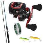 Kit Pescaria Carretilha 19 Rolamentos com Vara 1,80mts Linha Multi e 2 Iscas Zig Zara