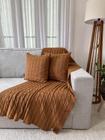 Kit Peseira Manta Tricô Decorativa Sofá Cama 150x90cm + 2 Capas