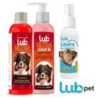 Kit Pet Banho e Tosa Shampoo + Leave In 600ml Limpa Lagrimas Para Cães e Gatos 60ml Lub Pet