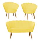 Kit Pétala Namoradeira e 2 Poltronas Decorativa Pés Palito Suede Amarelo - DL Decor - Doce Lar Decorações