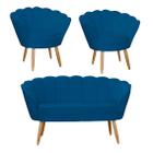 Kit Pétala Namoradeira e 2 Poltronas Decorativa Pés Palito Suede Azul Royal - DL Decor - Doce Lar Decorações