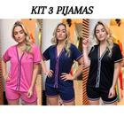 Kit Pijamas Feminino 3 conjuntos Americano Aberto Com Botões atacado Verão Curto