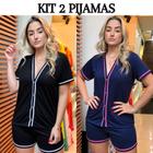 Kit Pijamas Femininos Americanos aberto com Botões Blogueira Curto Verão