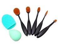 Kit Pincel de Maquiagem Escova Oval 5 pincéis e Esponja limpa pincéis / Pincel para Base em Formato de Escova de Dente