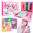 Kit Pintura Disney Princesas Maleta Estojo 150 Peças Livro de Colorir e Touca Pelúcia Led Levanta Orelhas Infantil