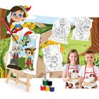 Kit Pintura Infantil Temático Cavalete Telas Tintas Pincel Godê Paleta Avental