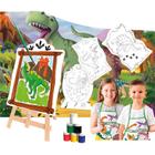 Kit Pintura Infantil Temático Dinossauros Cavalete Telas Tintas Pincel Reino Animal Dinossauro Pré Histórico