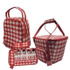 Kit Piquenique Cesta Térmica Bolsa Garrafas talheres Xadrez Vermelho