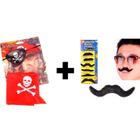 Kit Pirata Carnaval Bandana + Brinco + Tapa Olho + Bigode