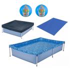 Kit Piscina 1000 Litros + Capa + Forro + 2 Bolas Inflaveis Azul  Mor 