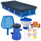 Kit Piscina 3000 L + Capa e Forro + Filtro 220v 3028l/H + Peneira + Prova Ph/Cloro + Flutuador + Pastilha Cloro