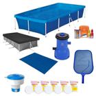 Kit Piscina 3000l+ Capa e Forro + Filtro 220v 3028l/H + Peneira + Avaliador Ph/Cloro + Flutuador + 5 Pastilhas