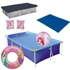 Kit Piscina 3700 L + Capa e Forro Mor + Boias e Bola Inflavel Princesas