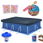 Kit Piscina 5000 L + Capa, Forro + Lanca Agua Animais + Boia de Braco Rosa + Mini Flutuador + 50 Pastilhas 2 G